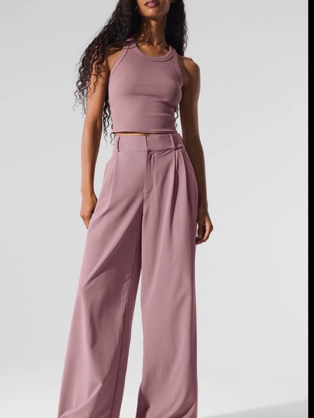ALO Yoga Mauve Pink Wide-Leg High-Rise Trousers